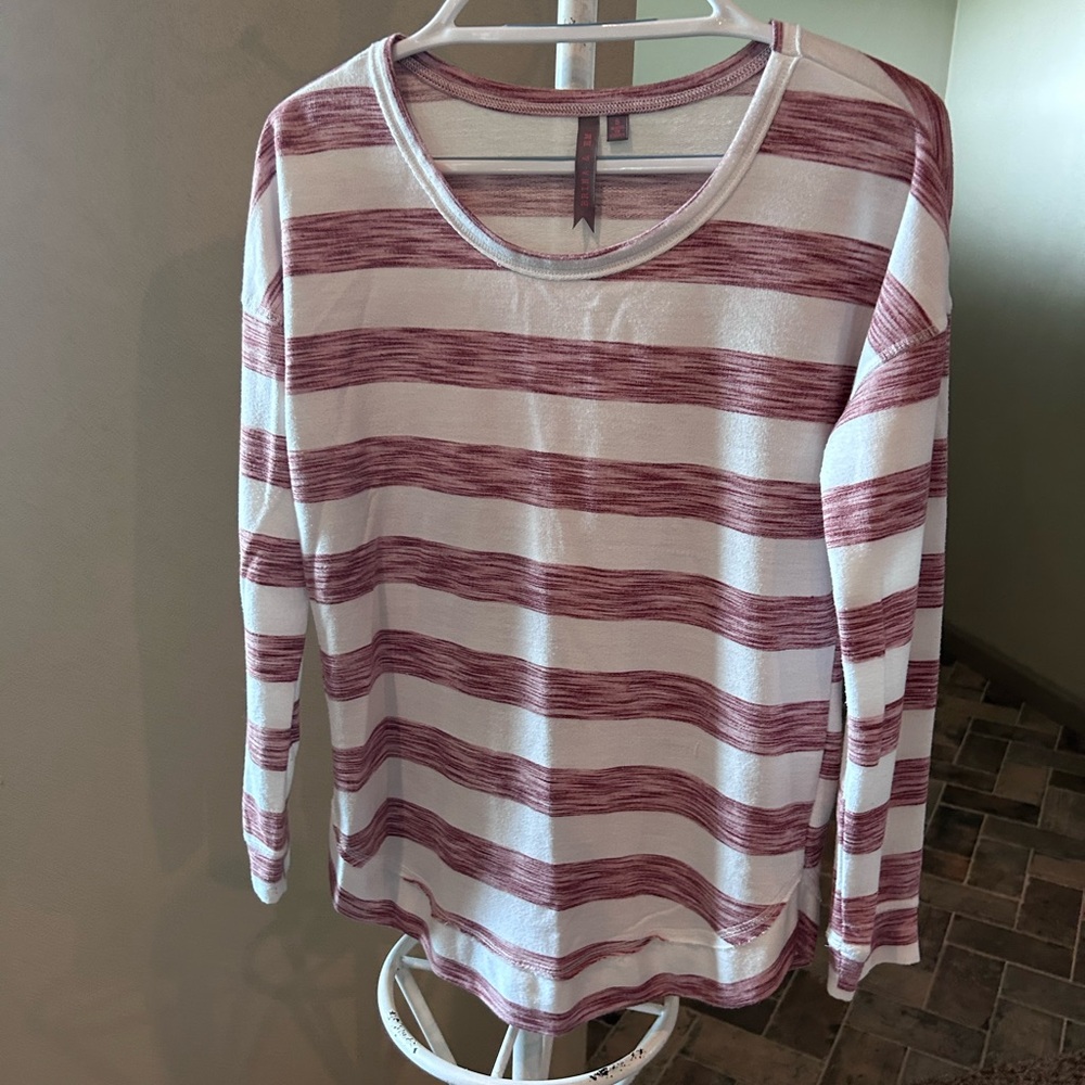 Striped Long Sleeve Top - Pink/Maroon and White